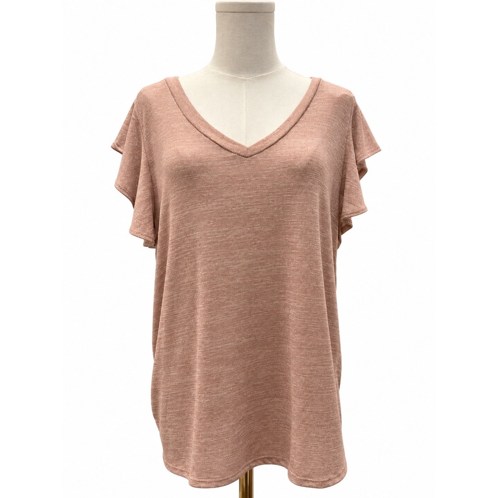 Haptics Holly Harper Flutter Sleeve V-Neck Knit Top Dusty Rose Coquette Feminine
